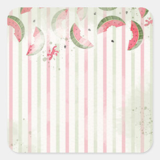 Adesivo Quadrado Pink Striped Watermelon First Birthday Party Invit
