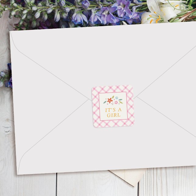 Adesivo Quadrado Pink Sweet Floral Baby Girl Envelope Seal Label (Criador carregado)