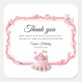 Adesivo Quadrado Pink Sweet One Birthday Favor Stickers