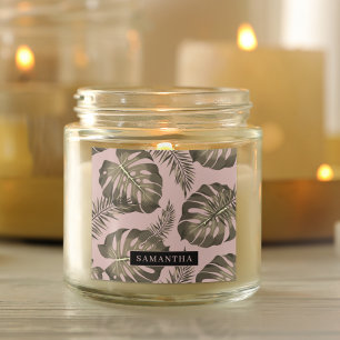 Adesivo Quadrado Pink Tropical e Palm Dourado deixa padrão e nome 