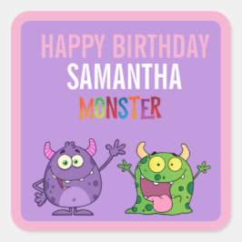 Adesivo Quadrado Pink violet monster Fun kids