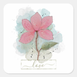 Adesivo Quadrado Pink Watercolor Flower Love