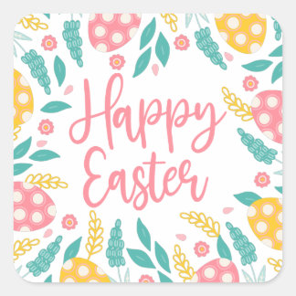 Adesivo Quadrado Pink Yellow Pastel Easter Eggs Foliage