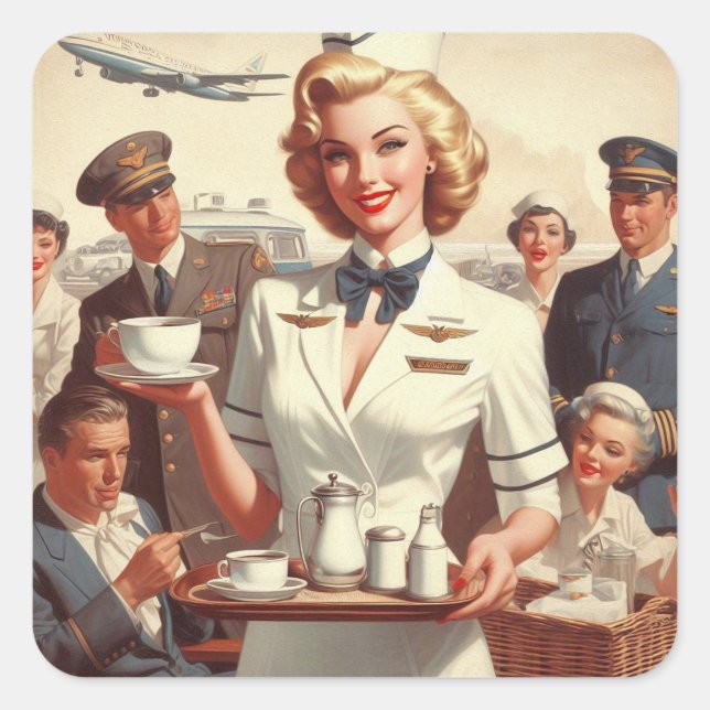 Adesivo Quadrado Pino do comissário de vintage (Frente)