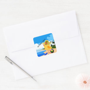 Adesivo Quadrado Pintinho aposentado...na praia,