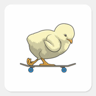 Adesivo Quadrado Pintinho como skater com skateboard