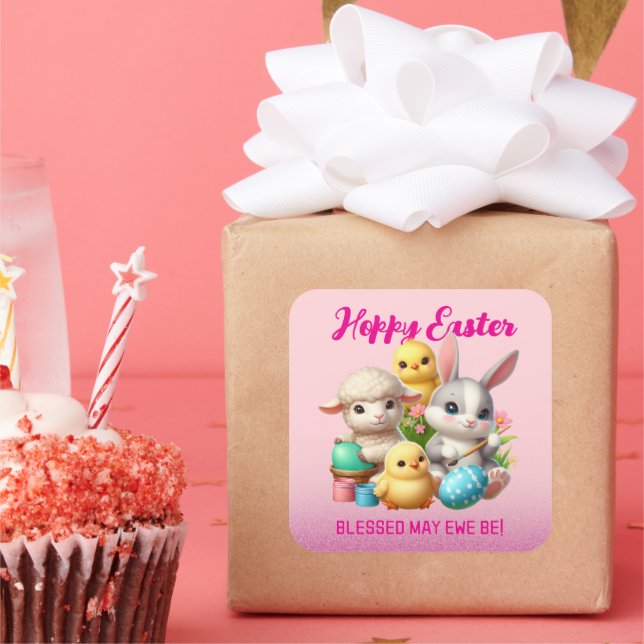 Adesivo Quadrado Pintinhos Coelhinhos Coelhinhos Coelhinhos-De-Pásc (Festa)