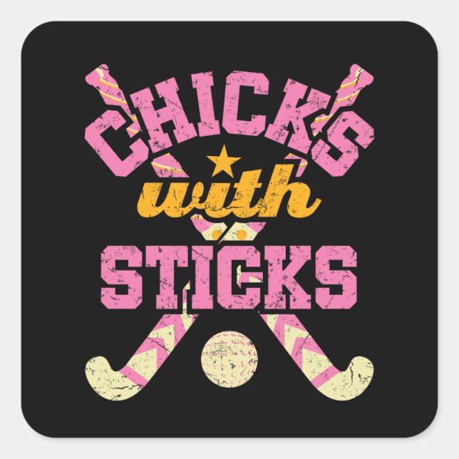 Adesivo Quadrado Pintinhos com Sticks Field Hockey Women (Frente)