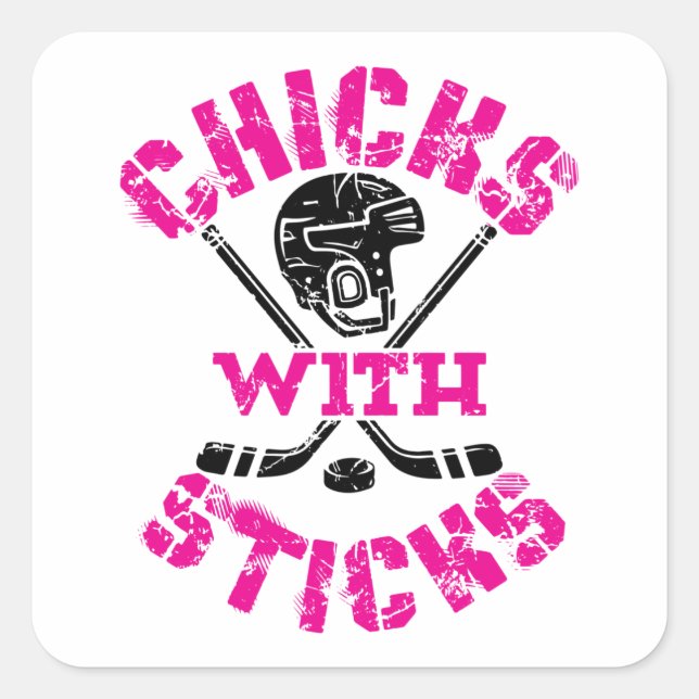 Adesivo Quadrado Pintinhos com Sticks Hockey Girls (Frente)