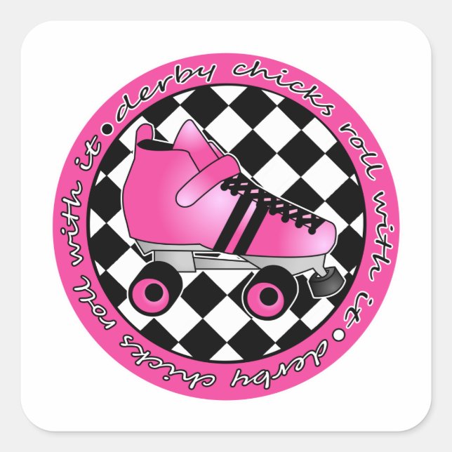 Adesivo Quadrado Pintinhos Derby Rolam Com Ele - Preto Rosa Quente (Frente)