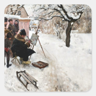 Adesivo Quadrado Pintor de ar livre Carl Larsson. Winter-Motif