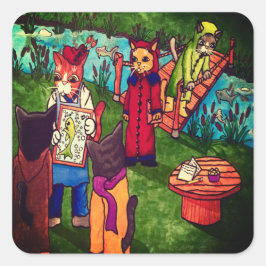 Adesivo Quadrado Pintor de Artista Vinheta Retangular de Gato