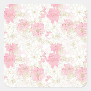 Adesivo Quadrado Pintor Floral Dourado e Rosa Elegante