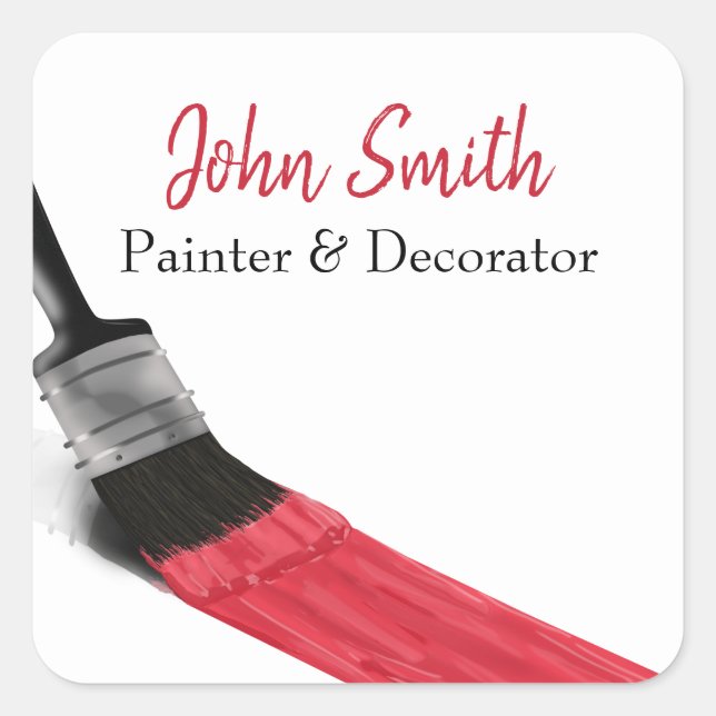 Adesivo Quadrado Pintor Service Company Brush Red (Frente)