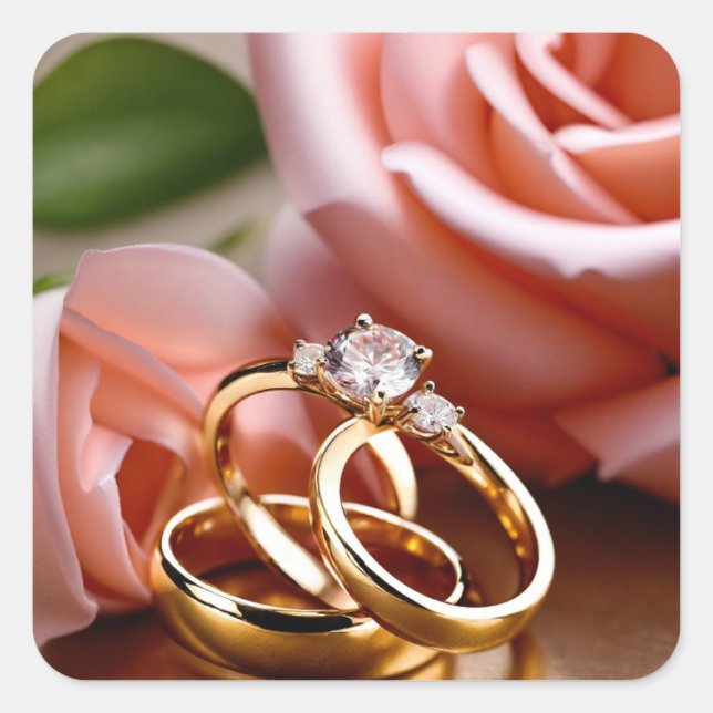 Adesivo Quadrado Pintura a óleo dos anéis de casamento Dourados rom (Frente)