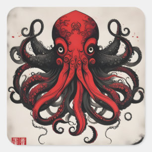 Adesivo Quadrado Pintura a tinta da Ásia Cthulhu