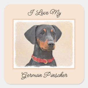 Adesivo Quadrado Pintura Alemã Pinscher Pintura Original Arte Anima