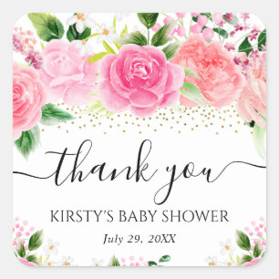 Adesivo Quadrado Pintura Aquarela Rosas Rosas Flores Baby Shower
