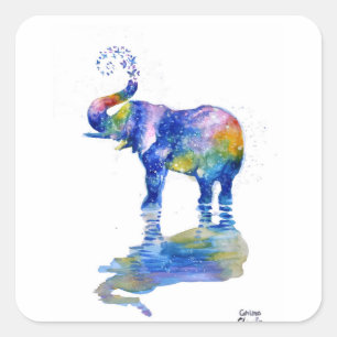 Adesivo Quadrado Pintura aquosa de elefante feliz