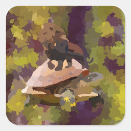 Adesivo Quadrado pintura aquosa de leão com casca de tartaruga