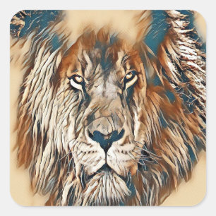 Adesivo Quadrado Pintura artística de leão castanho