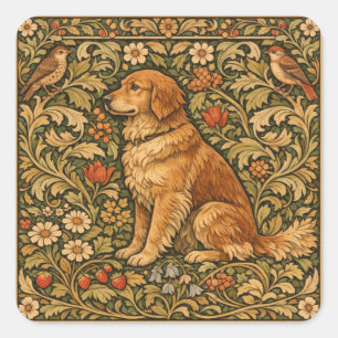 Adesivo Quadrado Pintura boho elegante vintage do Golden Retriever