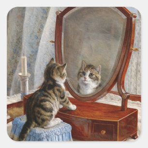 Adesivo Quadrado Pintura bonito do vintage do gato do gatinho por