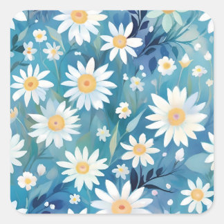 Adesivo Quadrado Pintura com flores brancas