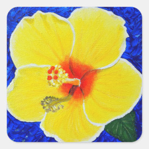 Adesivo Quadrado Pintura da Flor Amarela Hibiscus