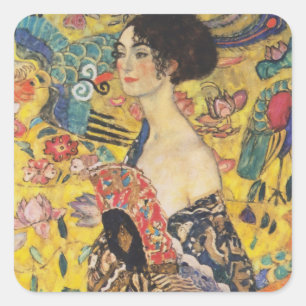 Adesivo Quadrado Pintura da senhora Com Fã Arte Nouveau de Gustavo