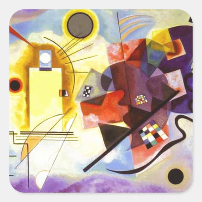 Adesivo Quadrado Pintura de Abstrato Amarelo Azul Kandinsky (Frente)