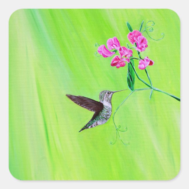 Adesivo Quadrado Pintura de aves e ervilhas doces (Frente)