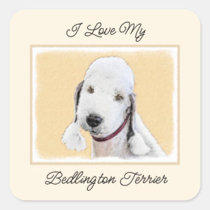 Adesivo Quadrado Pintura de Bedlington Terrier - Arte de Cachorro O