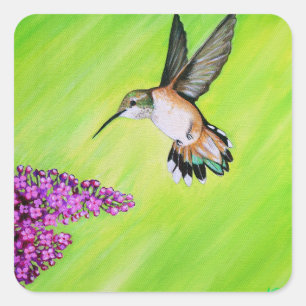 Adesivo Quadrado Pintura de Beija-flor e Lilás