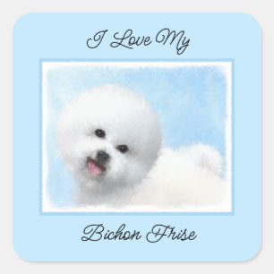 Adesivo Quadrado Pintura de Bichon Frise - Arte de Cachorro Origina