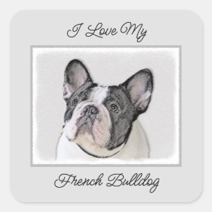 Adesivo Quadrado Pintura de Bulldog Francês (Brindle Pied) - Arte C