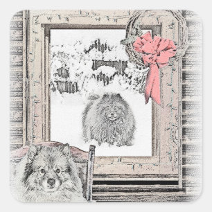Adesivo Quadrado Pintura de Cão na Janela de inverno de Kehond