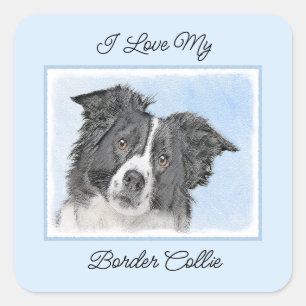 Adesivo Quadrado Pintura de Collie de Borda - Arte de Cachorro Orig