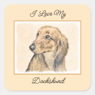 Adesivo Quadrado Pintura de Dachshund (Longhaired) - Arte de Cão Or