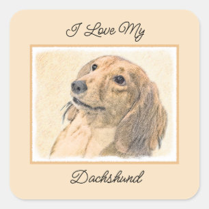 Adesivo Quadrado Pintura de Dachshund (Longhaired) - Arte de Cão Or