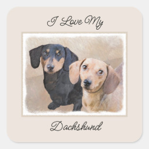 Adesivo Quadrado Pintura de Dachshund (Smooth) - Arte de Cão Origin