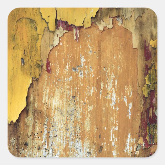 Adesivo Quadrado Pintura de descasque de parede amarela antiga (Frente)