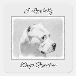 Adesivo Quadrado Pintura de Dogo Argentino - Arte de Cachorro Origi