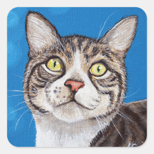 Adesivo Quadrado Pintura de gato de mesa