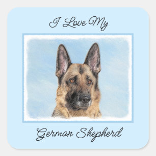 Adesivo Quadrado Pintura de german shepherd - Arte de Cachorro Orig