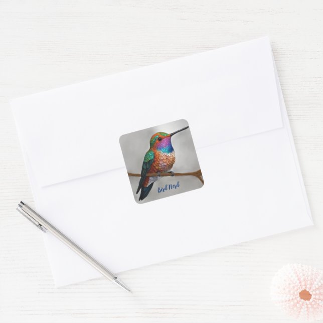 Adesivo Quadrado Pintura de Hummingbird de Vibrant Allen (Envelope)