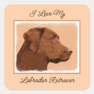 Adesivo Quadrado Pintura de Labrador Retriever (Chocolate) - Arte C