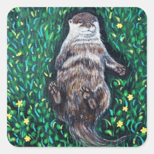 Adesivo Quadrado Pintura de Lontra do Rio Relaxado