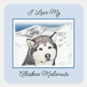 Adesivo Quadrado Pintura de Malamute no Alasca - Arte de Cachorro O