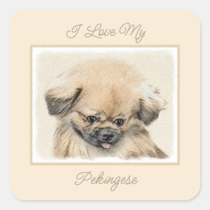Adesivo Quadrado Pintura de Pekingese - Praça de Arte de Cachorro O